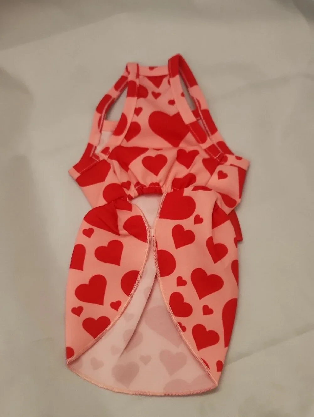 Source Unknown Pink and Red Heart Print Dog Dress with Bow